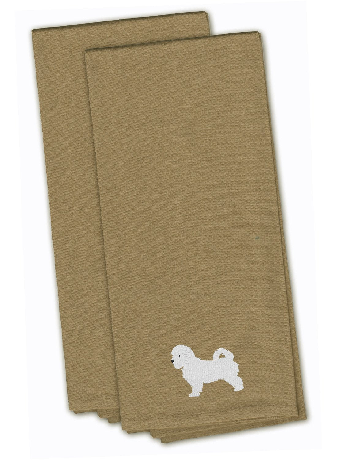 Maltese Tan Embroidered Towel Set of 2 Decorative Bathroom Guest Hand Towel for Hand, Face, Tea, Dishcloth, 19 X 25, Tan