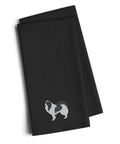 Japanese Chin Black Embroidered Towel Set of 2 Decorative Bathroom Guest Hand Towel for Hand, Face, Tea, Dishcloth, 19 X 25, Black