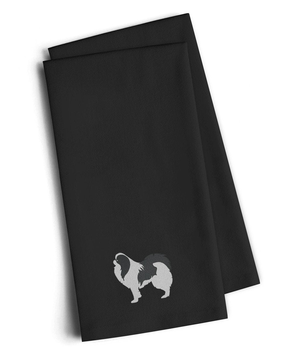 Japanese Chin Black Embroidered Towel Set of 2 Decorative Bathroom Guest Hand Towel for Hand, Face, Tea, Dishcloth, 19 X 25, Black