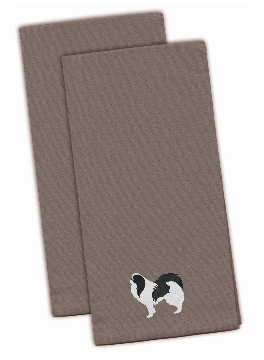 Japanese Chin Gray Embroidered Towel Set of 2