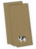 Japanese Chin Tan Embroidered Towel Set of 2 Decorative Bathroom Guest Hand Towel for Hand, Face, Tea, Dishcloth, 19 X 25, Tan