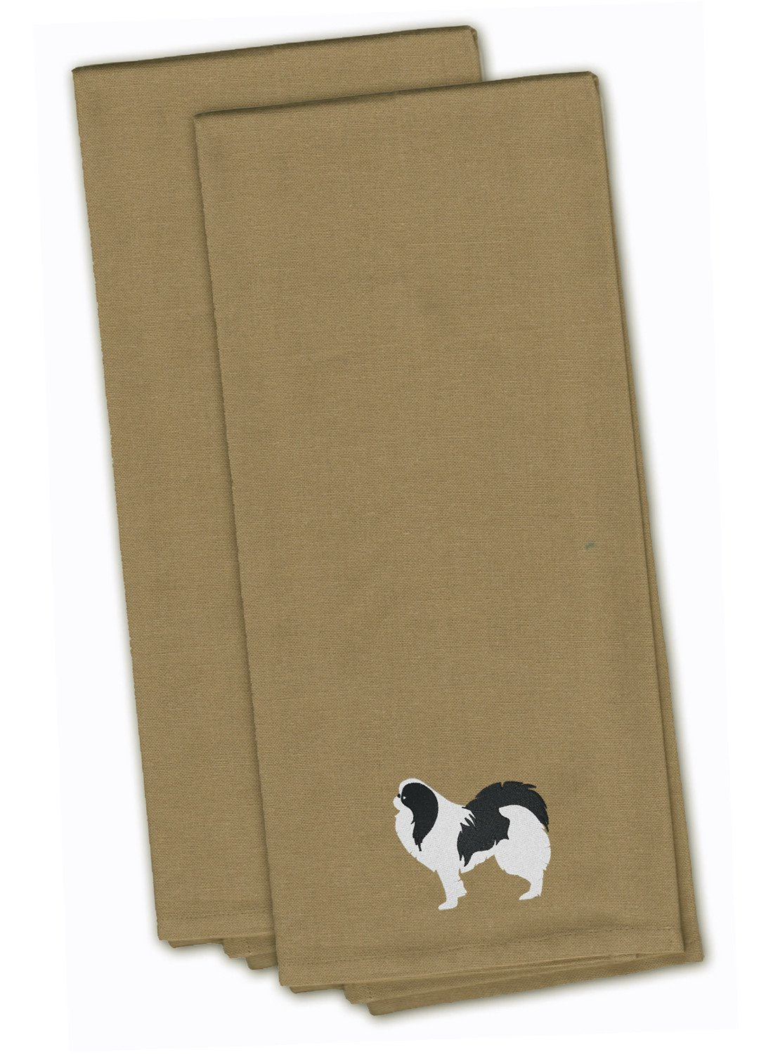 Japanese Chin Tan Embroidered Towel Set of 2 Decorative Bathroom Guest Hand Towel for Hand, Face, Tea, Dishcloth, 19 X 25, Tan