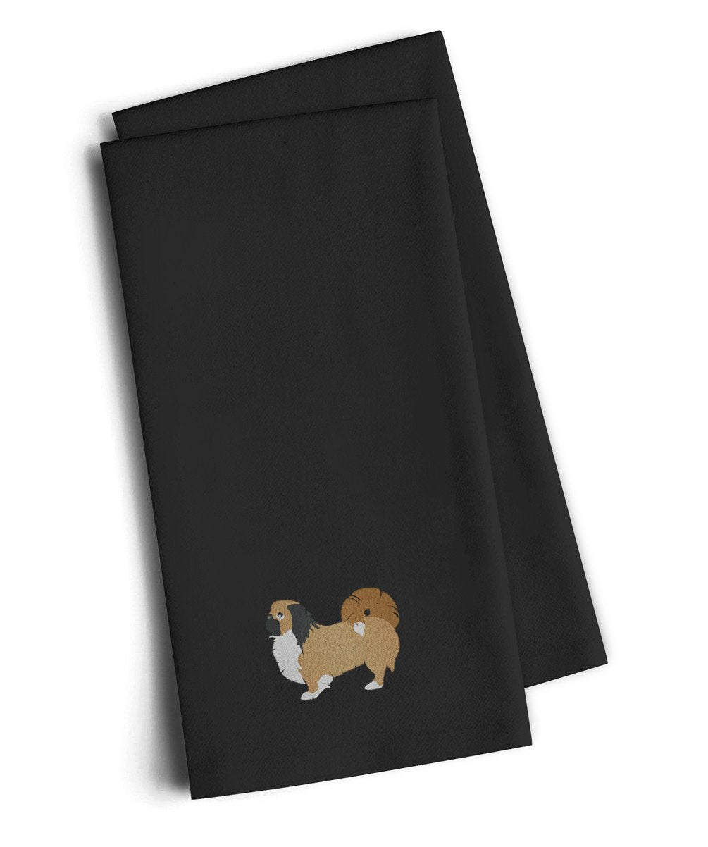 Pekingese Black Embroidered Towel Set of 2 Decorative Bathroom Guest Hand Towel for Hand, Face, Tea, Dishcloth, 19 X 25, Black