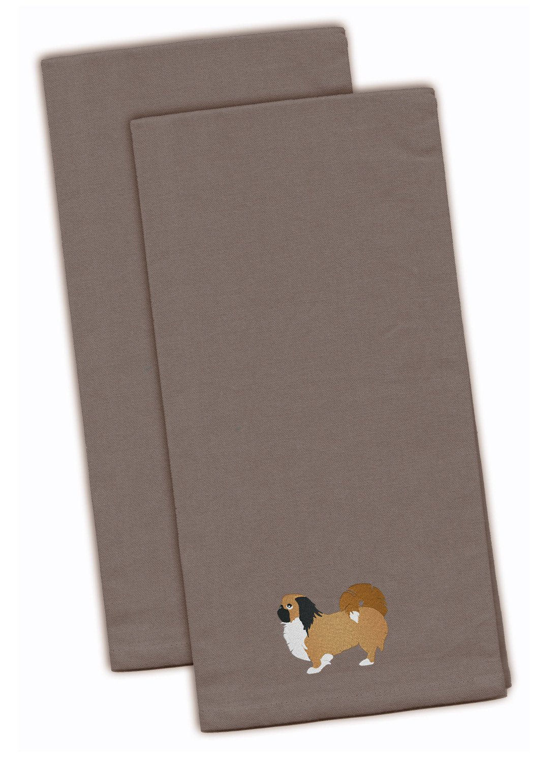 Pekingese Gray Embroidered Towel Set of 2