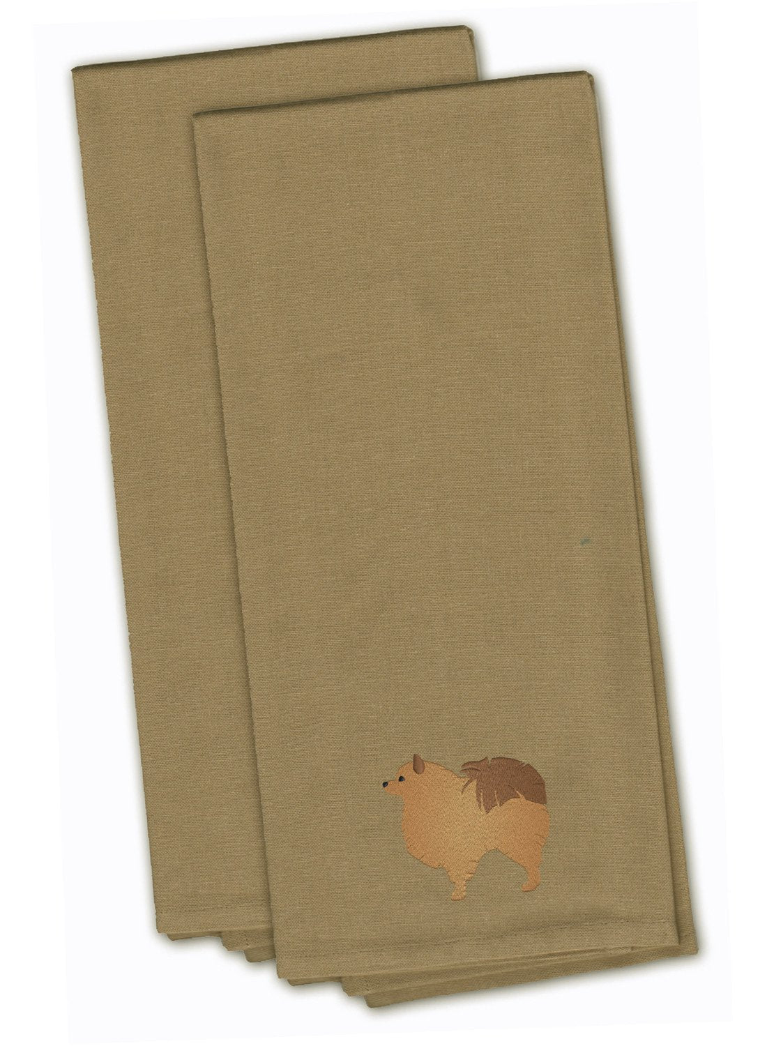 Pomeranian Tan Embroidered Towel Set of 2 Decorative Bathroom Guest Hand Towel for Hand, Face, Tea, Dishcloth, 19 X 25, Tan
