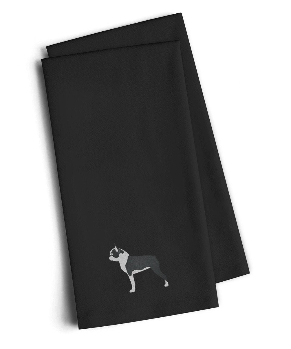 Boston Terrier Black Embroidered Towel Set of 2 Decorative Bathroom Guest Hand Towel for Hand, Face, Tea, Dishcloth, 19 X 25, Black
