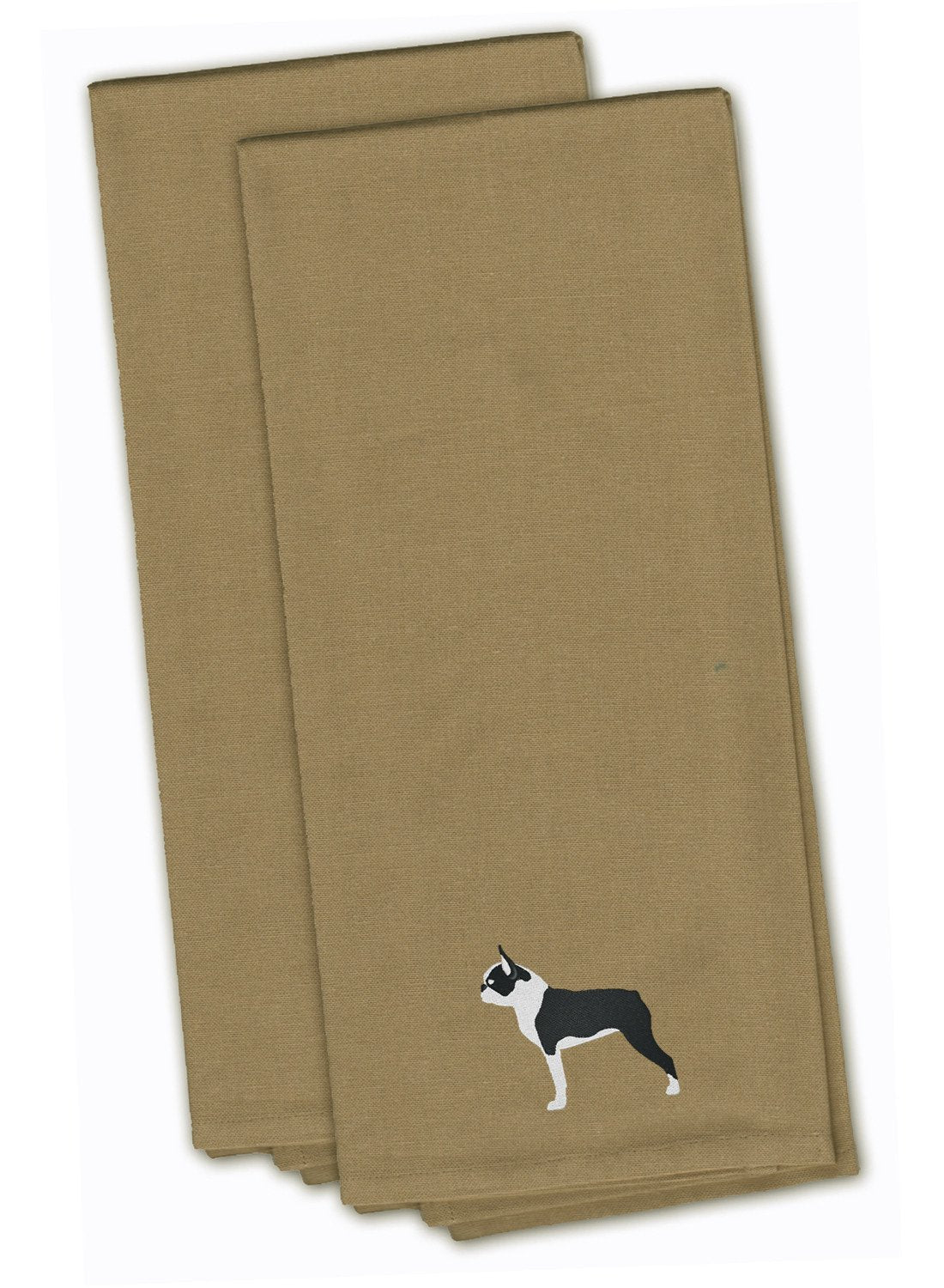 Boston Terrier Tan Embroidered Towel Set of 2 Decorative Bathroom Guest Hand Towel for Hand, Face, Tea, Dishcloth, 19 X 25, Tan