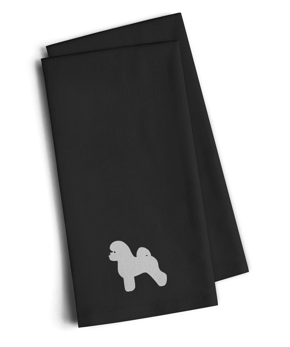 Bichon Frise Black Embroidered Towel Set of 2 Decorative Bathroom Guest Hand Towel for Hand, Face, Tea, Dishcloth, 19 X 25, Black