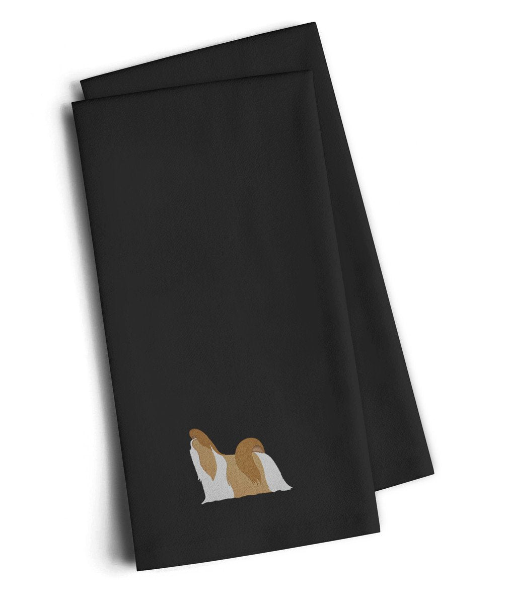 Shih Tzu Black Embroidered Towel Set of 2 Decorative Bathroom Guest Hand Towel for Hand, Face, Tea, Dishcloth, 19 X 25, Black