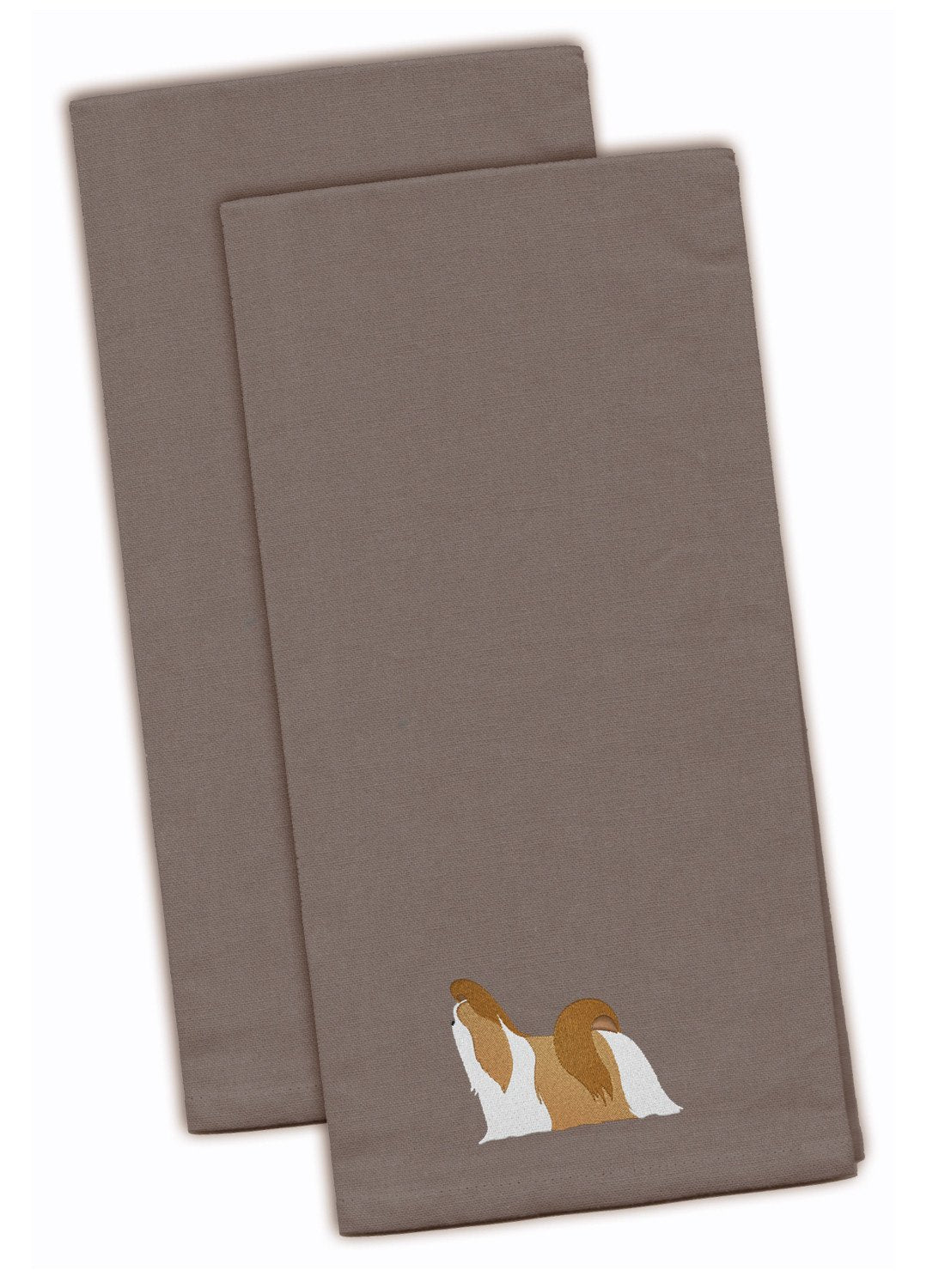 Shih Tzu Gray Embroidered Towel Set of 2