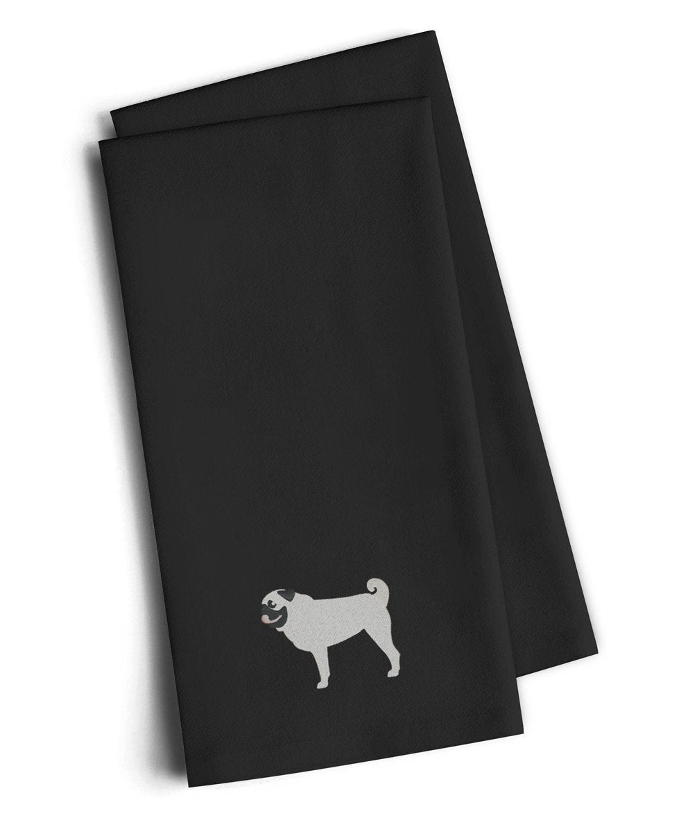 Pug Black Embroidered Towel Set of 2 Decorative Bathroom Guest Hand Towel for Hand, Face, Tea, Dishcloth, 19 X 25, Black