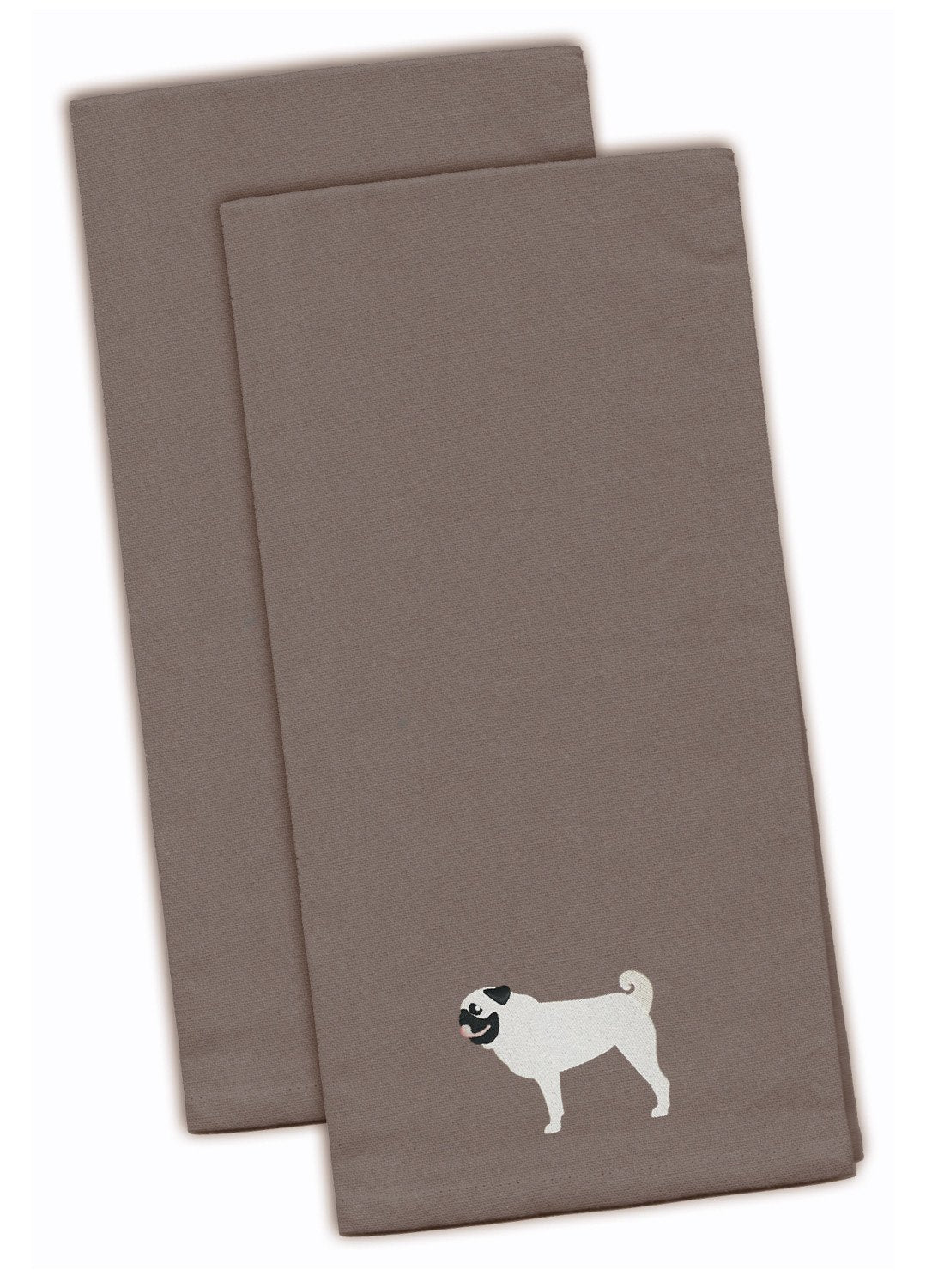 Pug Gray Embroidered Towel Set of 2