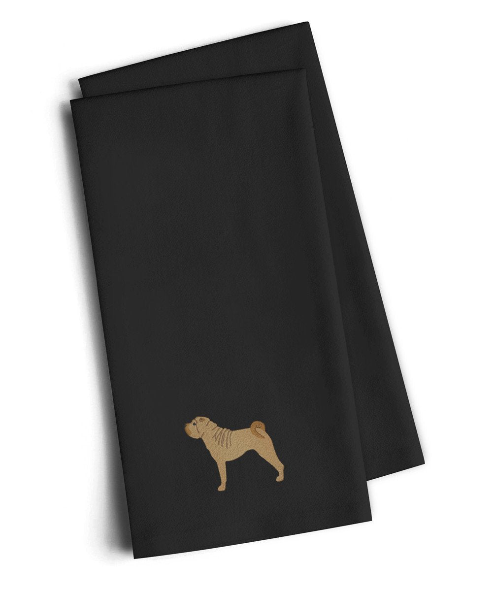Shar Pei Merry Black Embroidered Towel Set of 2 Decorative Bathroom Guest Hand Towel for Hand, Face, Tea, Dishcloth, 19 X 25, Black