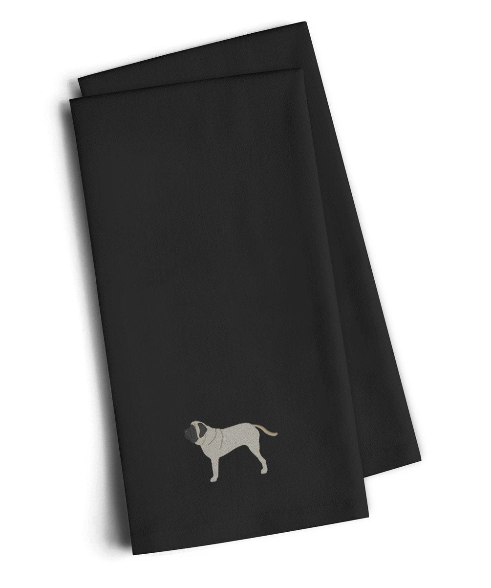 English Mastiff Black Embroidered Towel Set of 2 Decorative Bathroom Guest Hand Towel for Hand, Face, Tea, Dishcloth, 19 X 25, Black