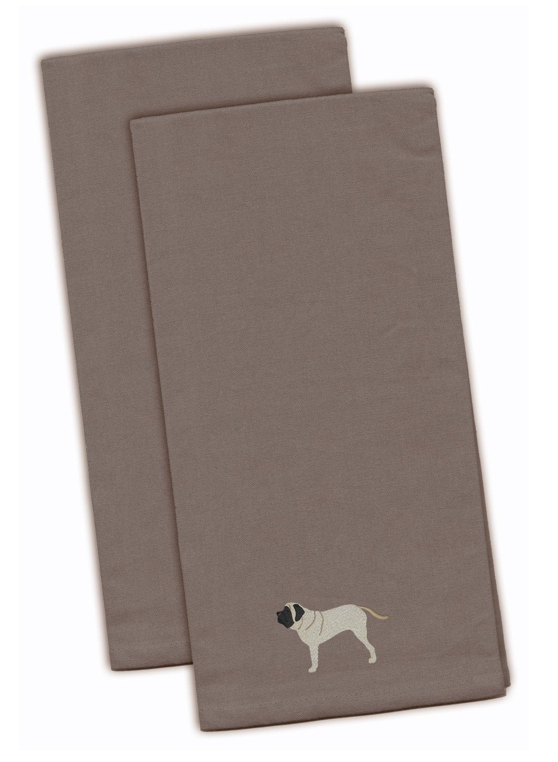 English Mastiff Gray Embroidered Towel Set of 2