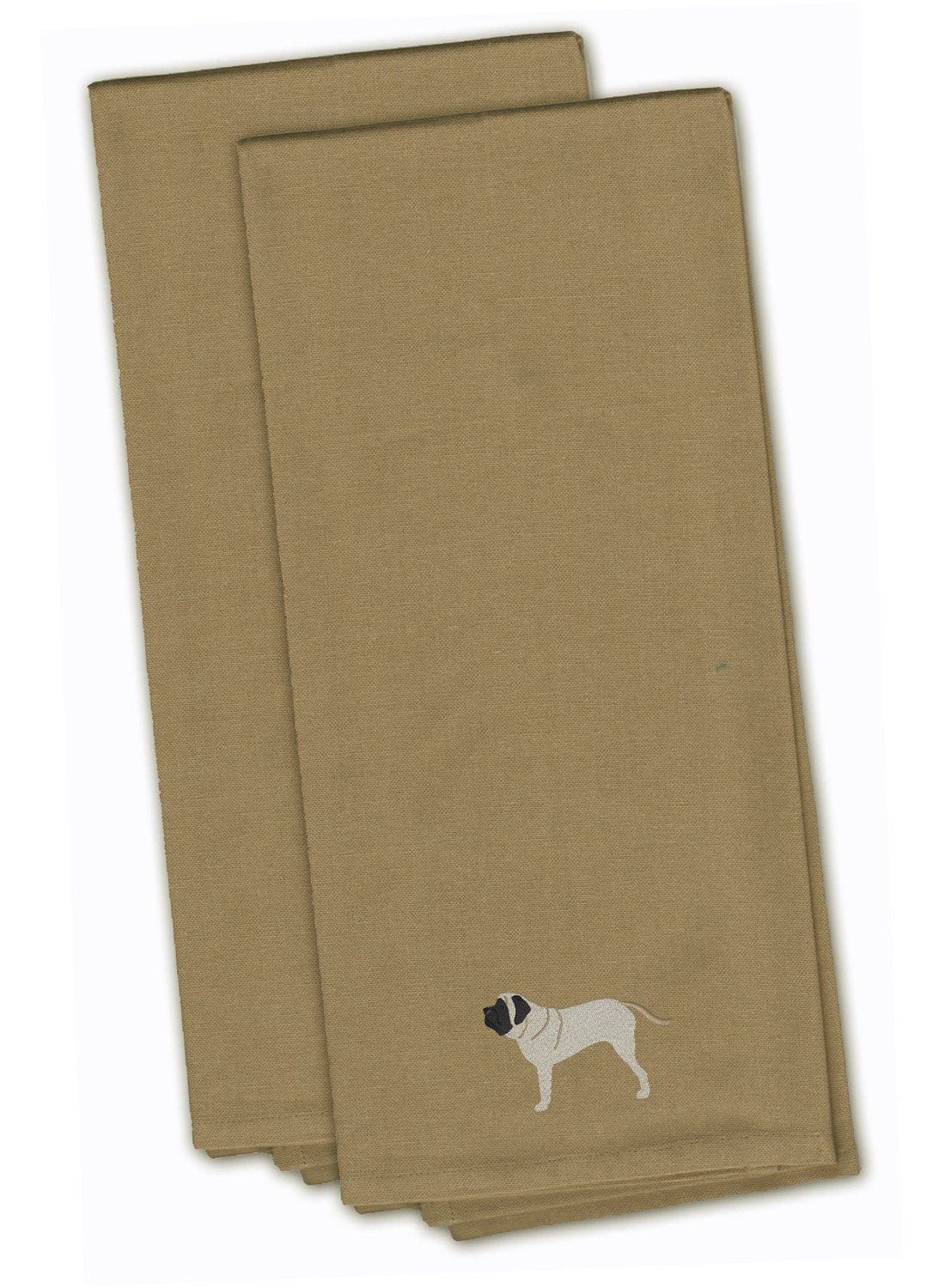 English Mastiff Tan Embroidered Towel Set of 2 Decorative Bathroom Guest Hand Towel for Hand, Face, Tea, Dishcloth, 19 X 25, Tan