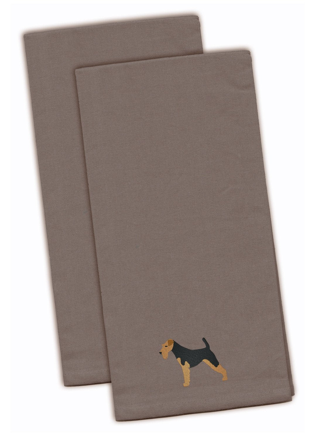 Airedale Terrier Gray Embroidered Towel Set of 2