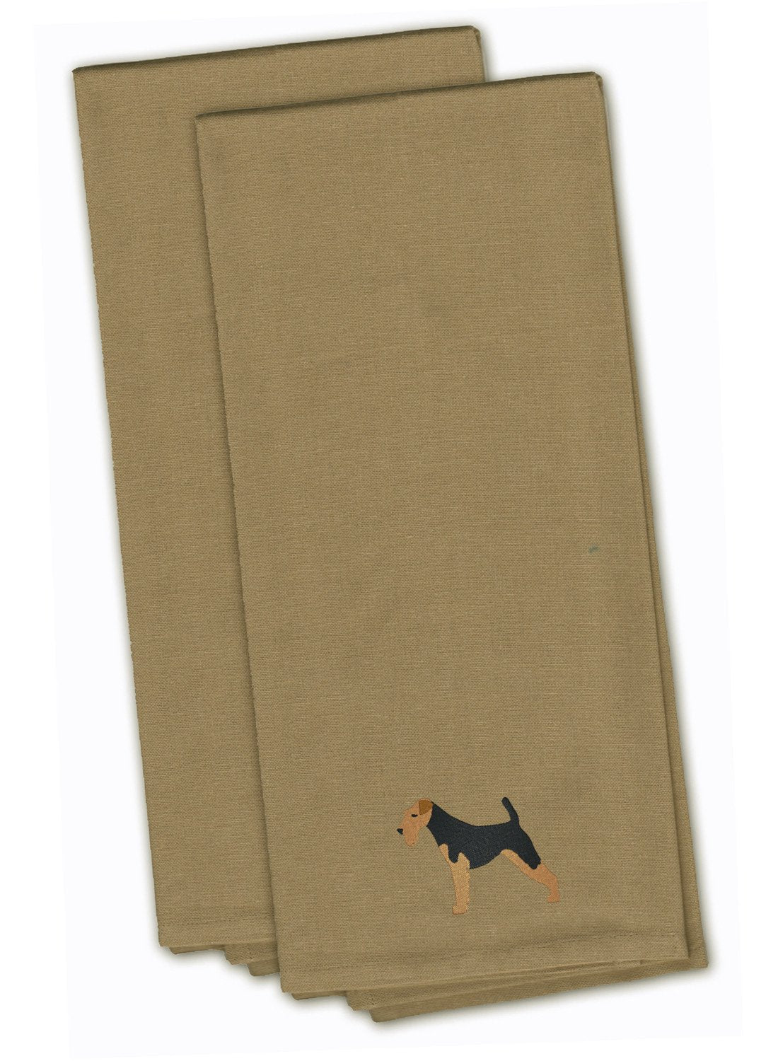 Airedale Terrier Tan Embroidered Towel Set of 2 Decorative Bathroom Guest Hand Towel for Hand, Face, Tea, Dishcloth, 19 X 25, Tan