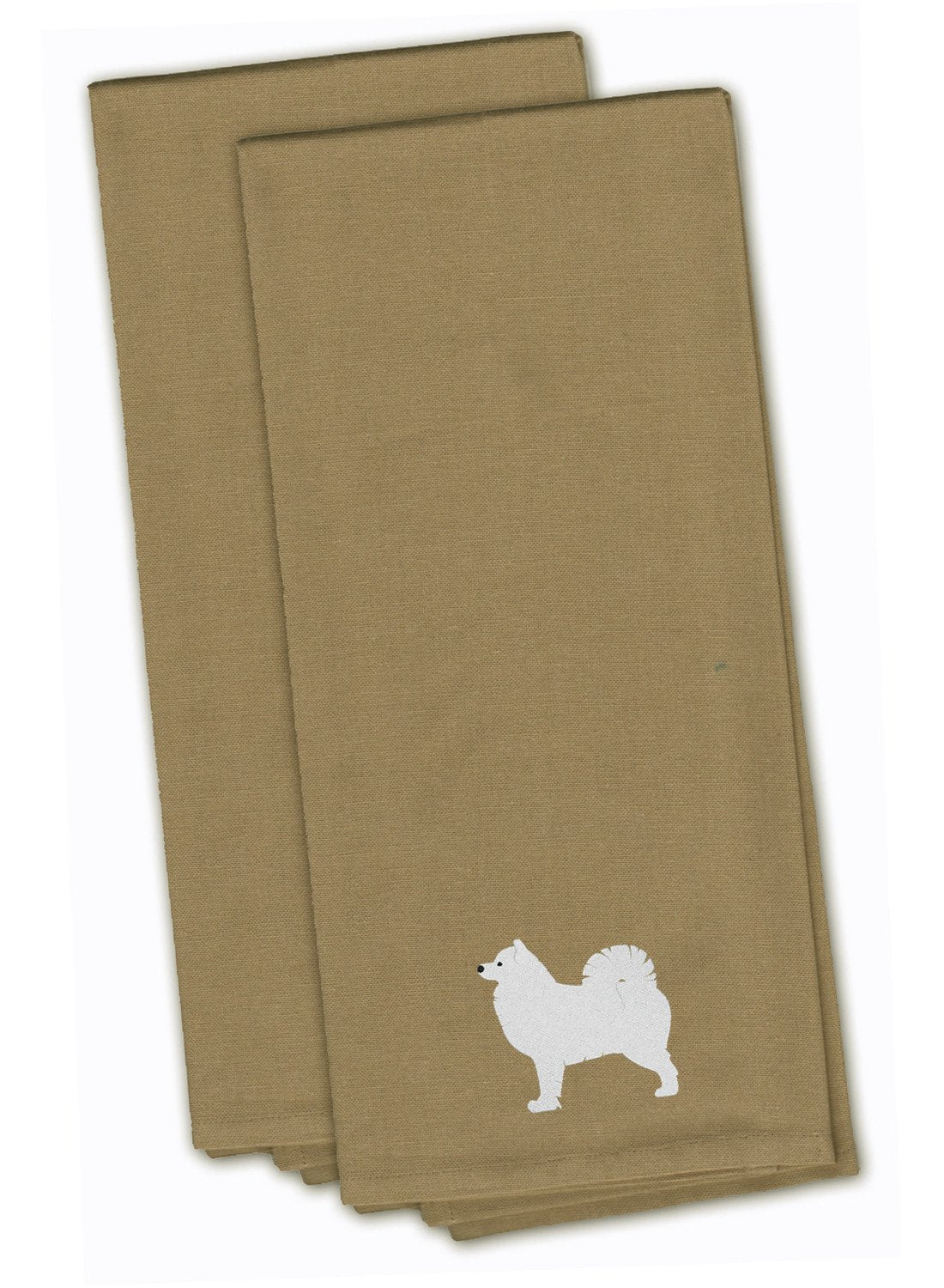 Samoyed Tan Embroidered Towel Set of 2 Decorative Bathroom Guest Hand Towel for Hand, Face, Tea, Dishcloth, 19 X 25, Tan