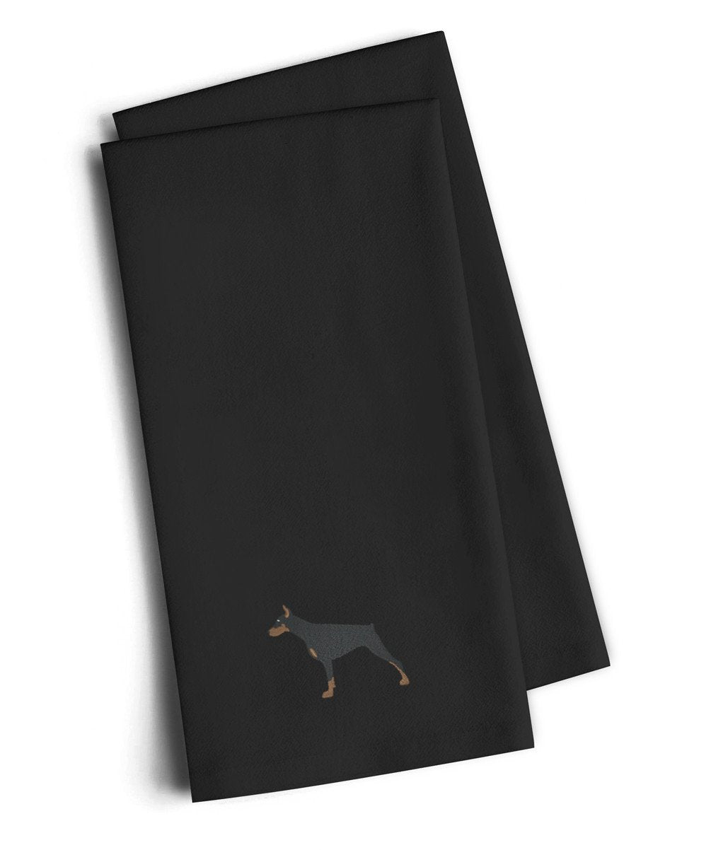 Doberman Pinscher Black Embroidered Towel Set of 2 Decorative Bathroom Guest Hand Towel for Hand, Face, Tea, Dishcloth, 19 X 25, Black