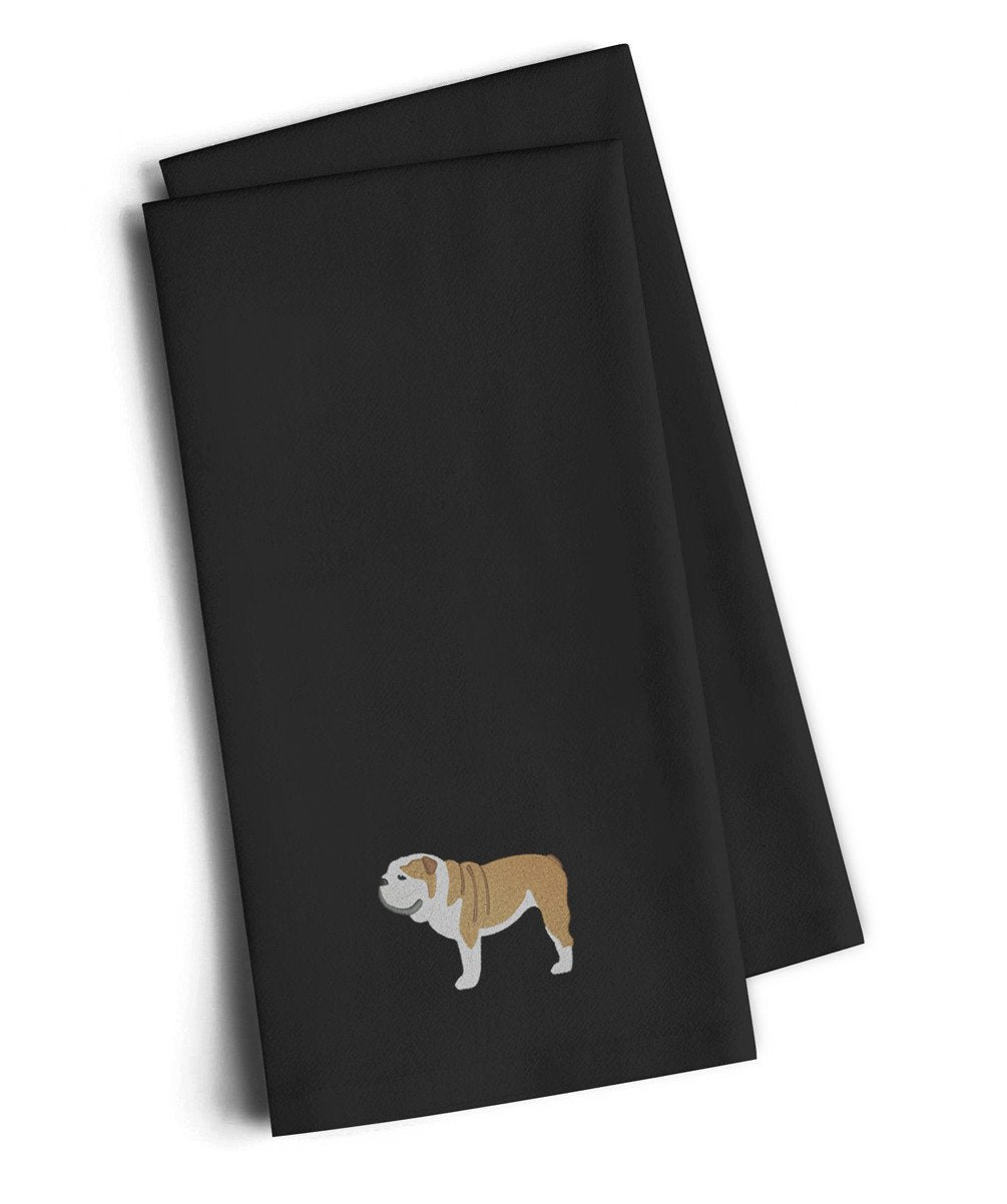 English Bulldog Black Embroidered Towel Set of 2 Decorative Bathroom Guest Hand Towel for Hand, Face, Tea, Dishcloth, 19 X 25, Black