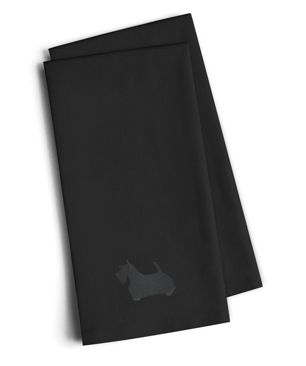 Scottish Terrier Black Embroidered Towel Set of 2 Decorative Bathroom Guest Hand Towel for Hand, Face, Tea, Dishcloth, 19 X 25, Black