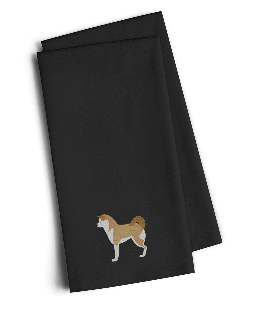 Akita Black Embroidered Towel Set of 2 Decorative Bathroom Guest Hand Towel for Hand, Face, Tea, Dishcloth, 19 X 25, Black