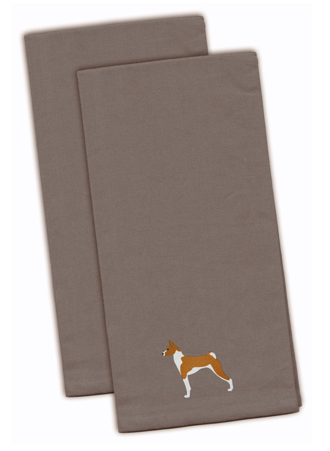 Basenji Gray Embroidered Towel Set of 2
