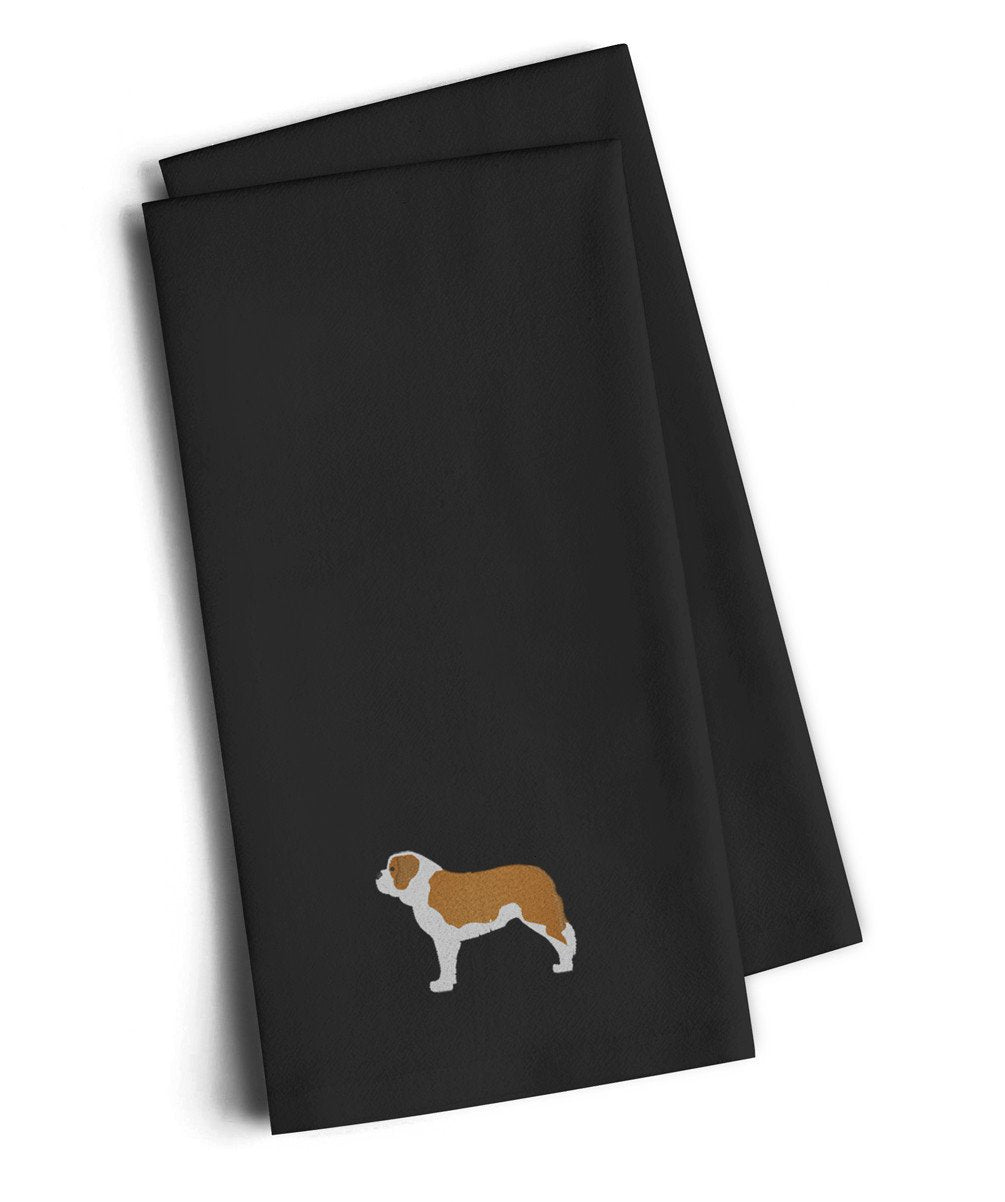 Saint Bernard Black Embroidered Towel Set of 2 Decorative Bathroom Guest Hand Towel for Hand, Face, Tea, Dishcloth, 19 X 25, Black