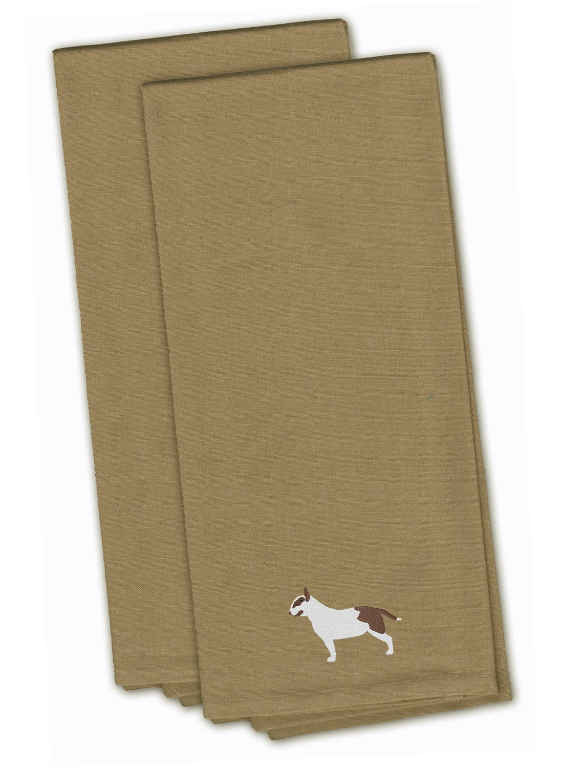 Bull Terrier Tan Embroidered Towel Set of 2 Decorative Bathroom Guest Hand Towel for Hand, Face, Tea, Dishcloth, 19 X 25, Tan