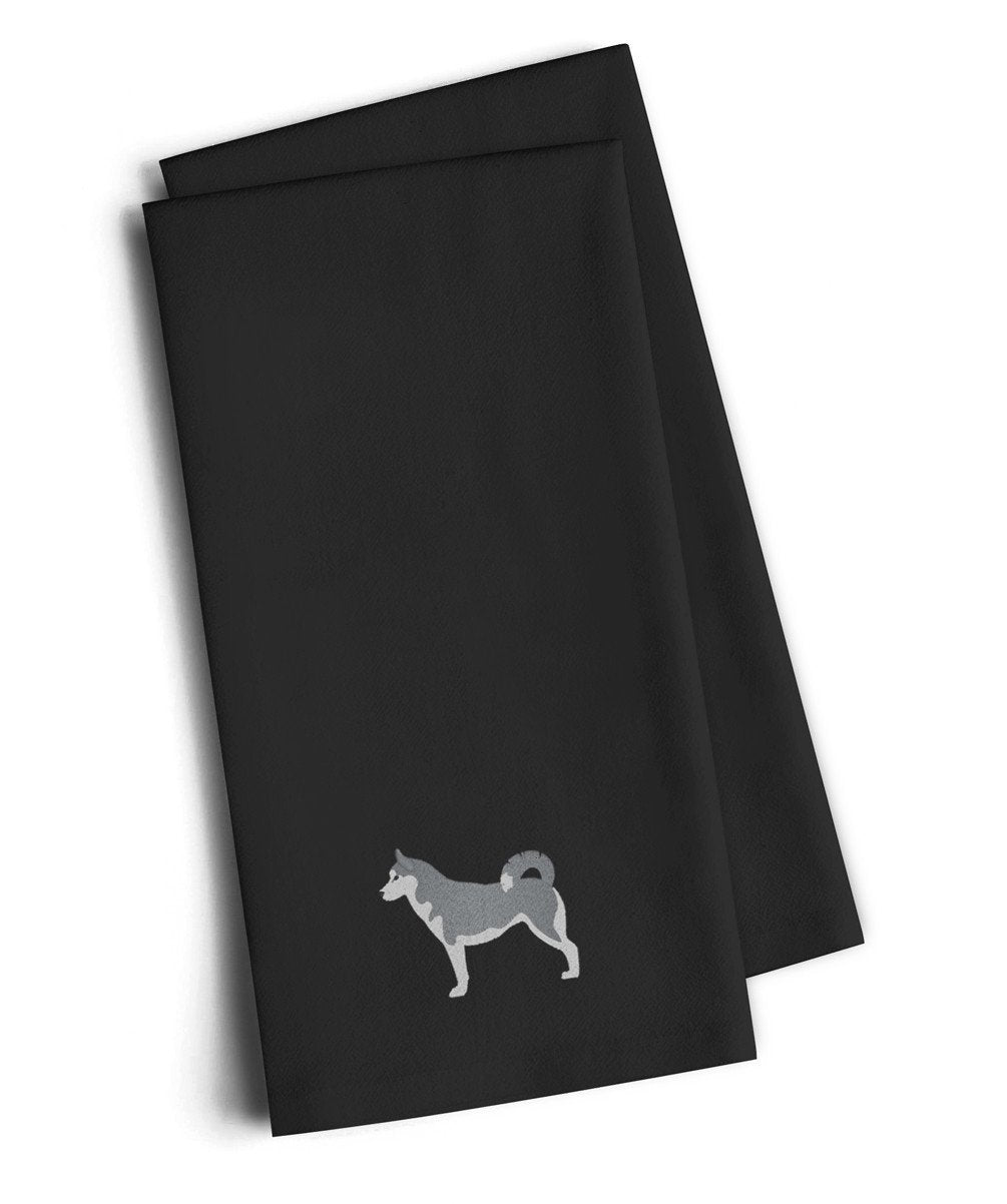 Siberian Husky Black Embroidered Towel Set of 2 Decorative Bathroom Guest Hand Towel for Hand, Face, Tea, Dishcloth, 19 X 25, Black