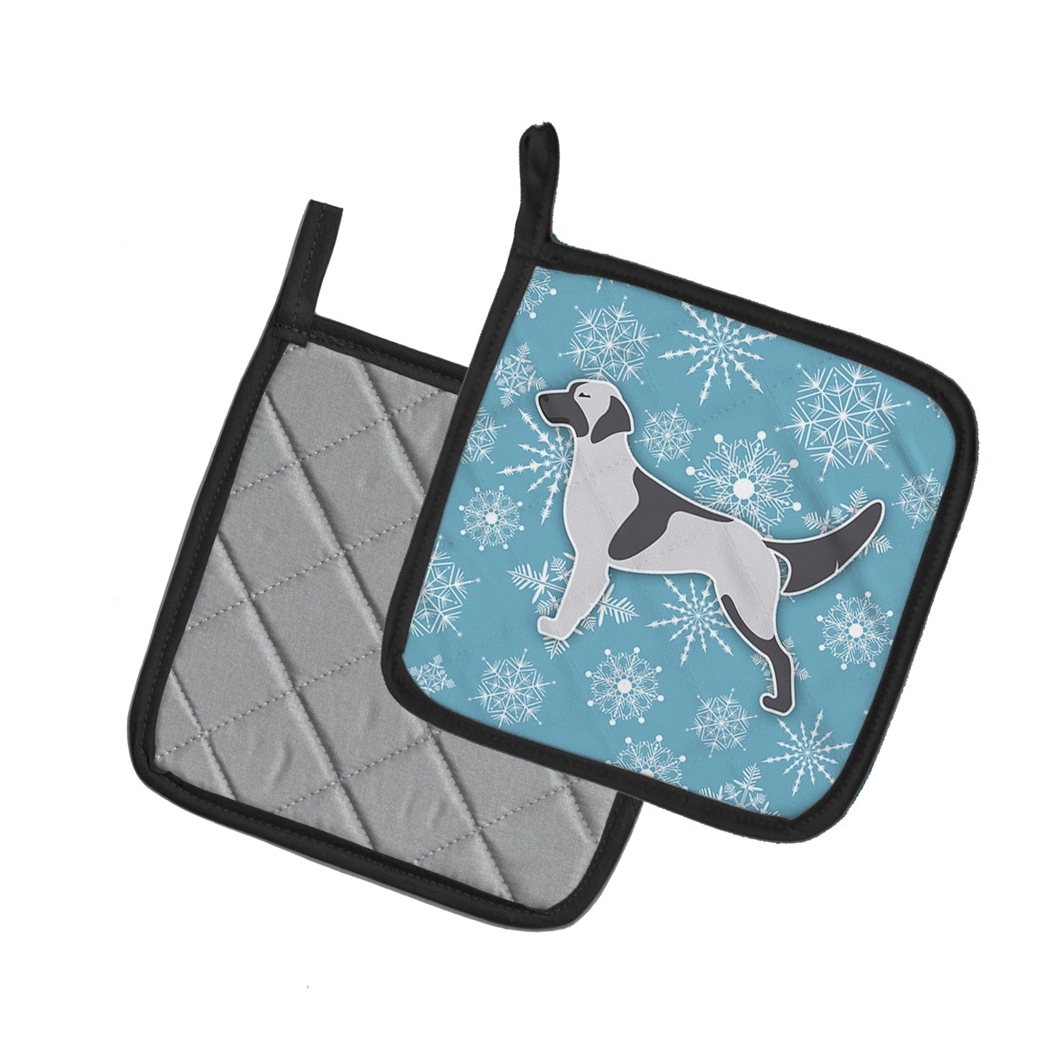 Winter Snowflake English Setter Pot Holder Set of 2 Heat Resistant Quilted Hot Pads 7.5 x 7.5 Inch, Insulated Kitchen Trivets for Cooking & Baking