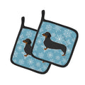 Winter Snowflake Dachshund Pot Holder Set of 2 Heat Resistant Quilted Hot Pads 7.5 x 7.5 Inch, Insulated Kitchen Trivets for Cooking & Baking