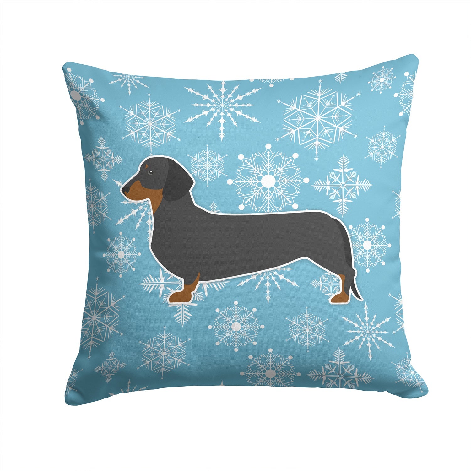 Winter Snowflake Dachshund Decorative Throw Pillow 14x14 Indoor Outdoor Accent Cushion, Fabric Cover with Insert for Sofa, Bed, Porch & Living Room