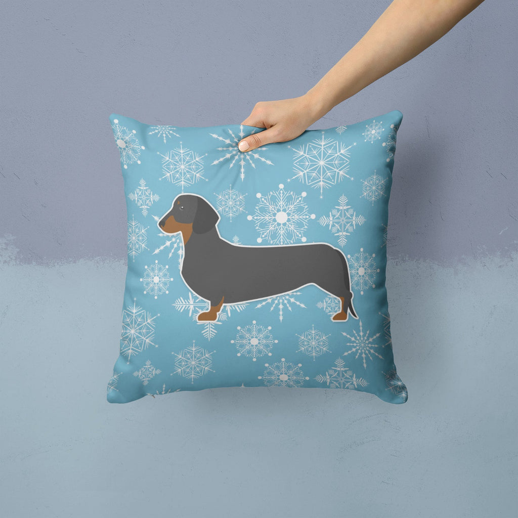 Winter Snowflake Dachshund Decorative Throw Pillow 14x14 Indoor Outdoor Accent Cushion, Fabric Cover with Insert for Sofa, Bed, Porch & Living Room