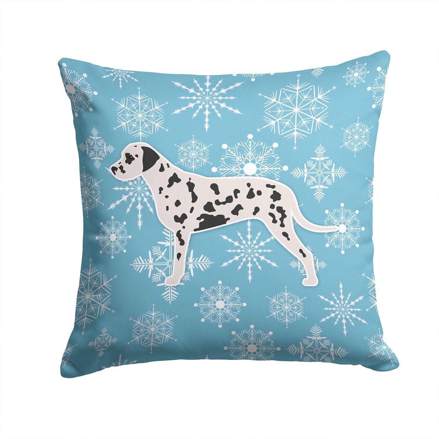 Winter Snowflake Dalmatian Decorative Throw Pillow 14x14 Indoor Outdoor Accent Cushion, Fabric Cover with Insert for Sofa, Bed, Porch & Living Room