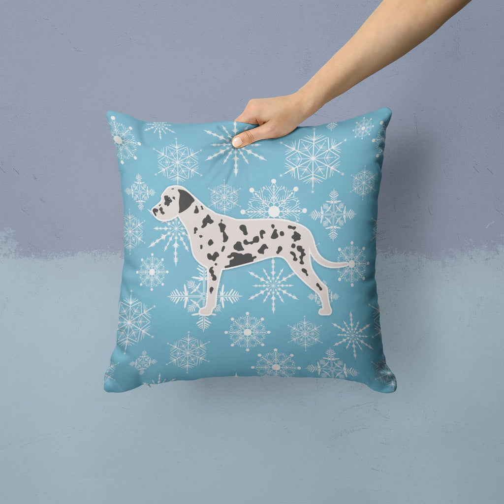 Winter Snowflake Dalmatian Decorative Throw Pillow 14x14 Indoor Outdoor Accent Cushion, Fabric Cover with Insert for Sofa, Bed, Porch & Living Room