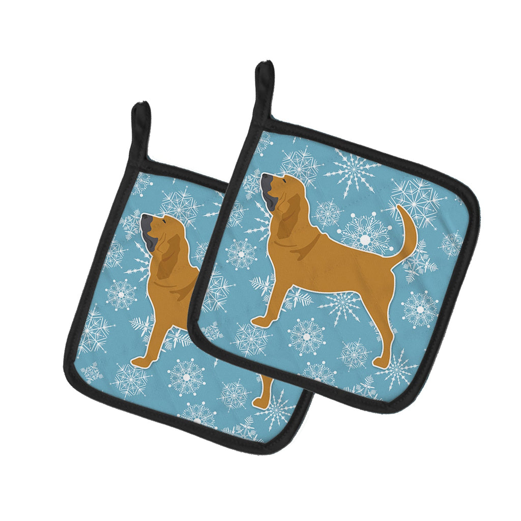 Winter Snowflake Bloodhound Pot Holder Set of 2 Heat Resistant Quilted Hot Pads 7.5 x 7.5 Inch, Insulated Kitchen Trivets for Cooking & Baking