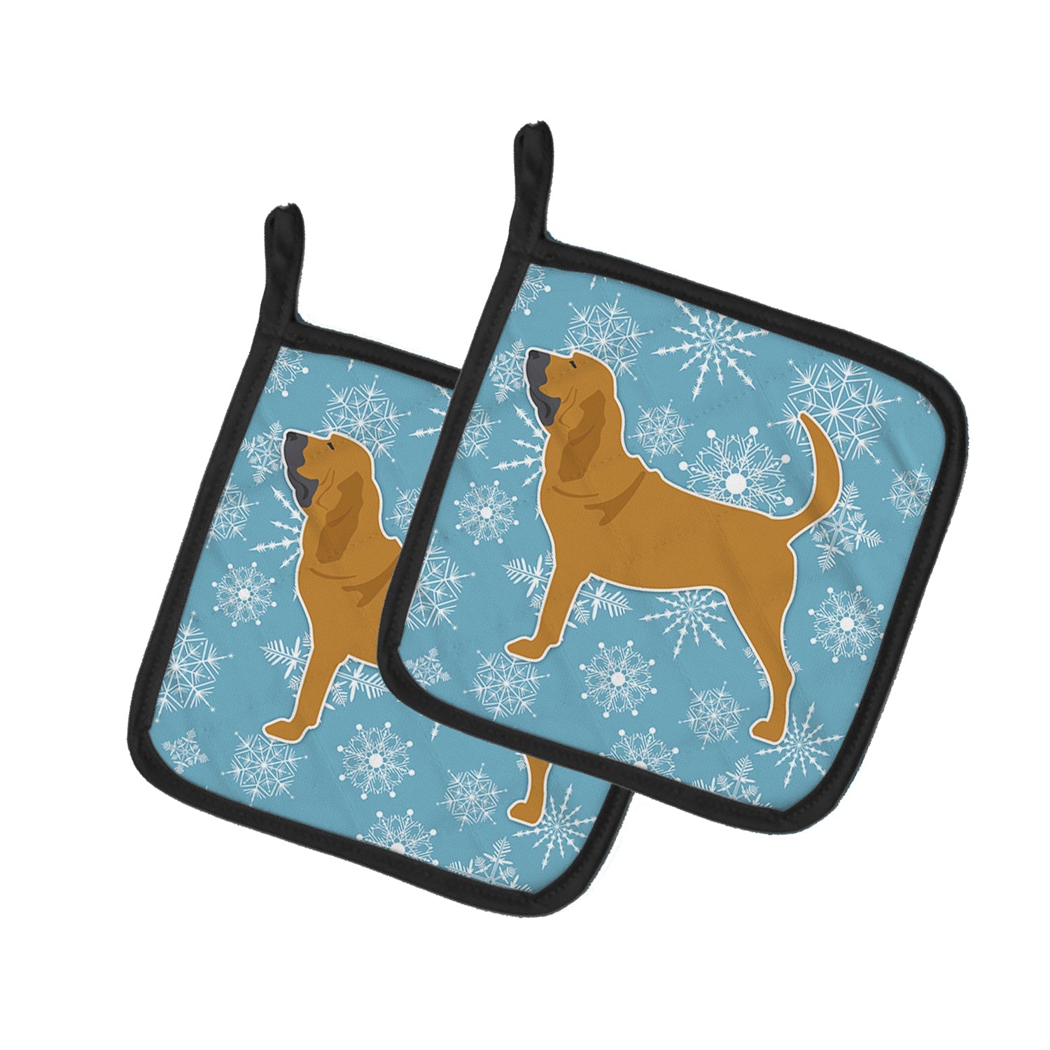 Winter Snowflake Bloodhound Pot Holder Set of 2 Heat Resistant Quilted Hot Pads 7.5 x 7.5 Inch, Insulated Kitchen Trivets for Cooking & Baking
