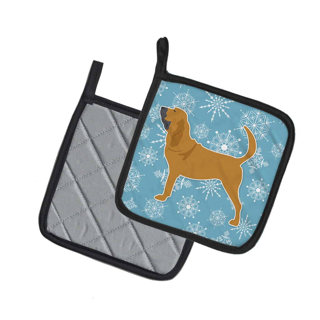 Winter Snowflake Bloodhound Pot Holder Set of 2 Heat Resistant Quilted Hot Pads 7.5 x 7.5 Inch, Insulated Kitchen Trivets for Cooking & Baking