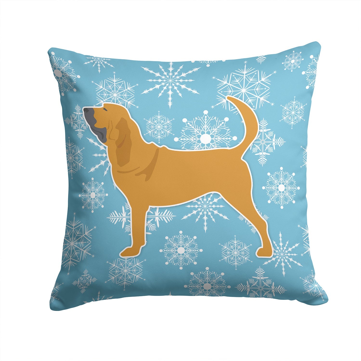 Winter Snowflake Bloodhound Decorative Throw Pillow 14x14 Indoor Outdoor Accent Cushion, Fabric Cover with Insert for Sofa, Bed, Porch & Living Room