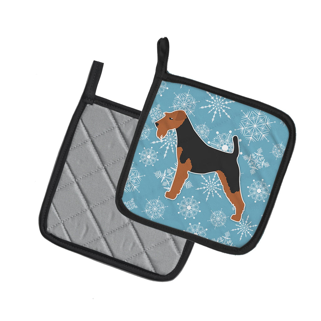 Winter Snowflake Welsh Terrier Pot Holder Set of 2 Heat Resistant Quilted Hot Pads 7.5 x 7.5 Inch, Insulated Kitchen Trivets for Cooking & Baking