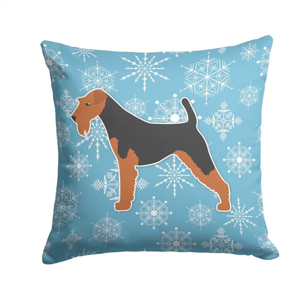 Winter Snowflake Welsh Terrier Decorative Throw Pillow 14x14 Indoor Outdoor Accent Cushion, Fabric Cover with Insert for Sofa, Bed, Porch & Living Room