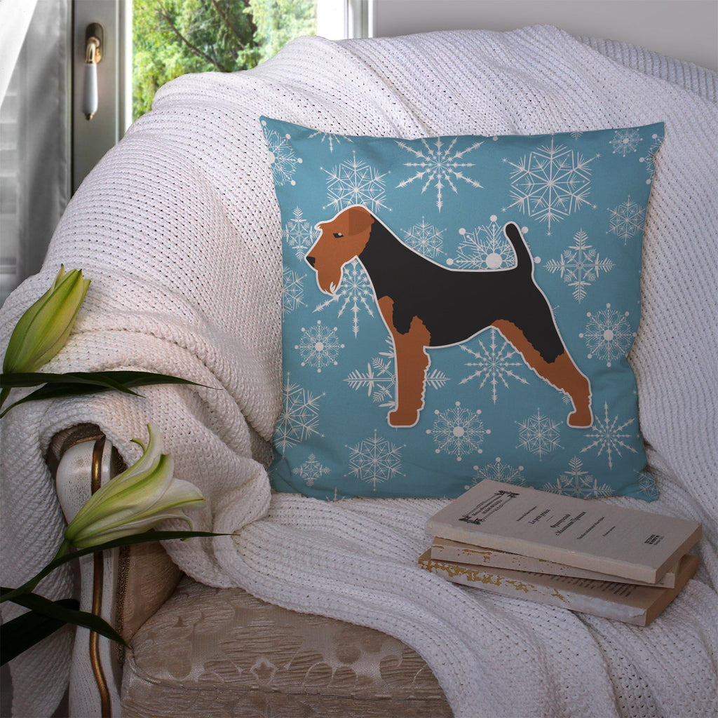 Winter Snowflake Welsh Terrier Decorative Throw Pillow 14x14 Indoor Outdoor Accent Cushion, Fabric Cover with Insert for Sofa, Bed, Porch & Living Room