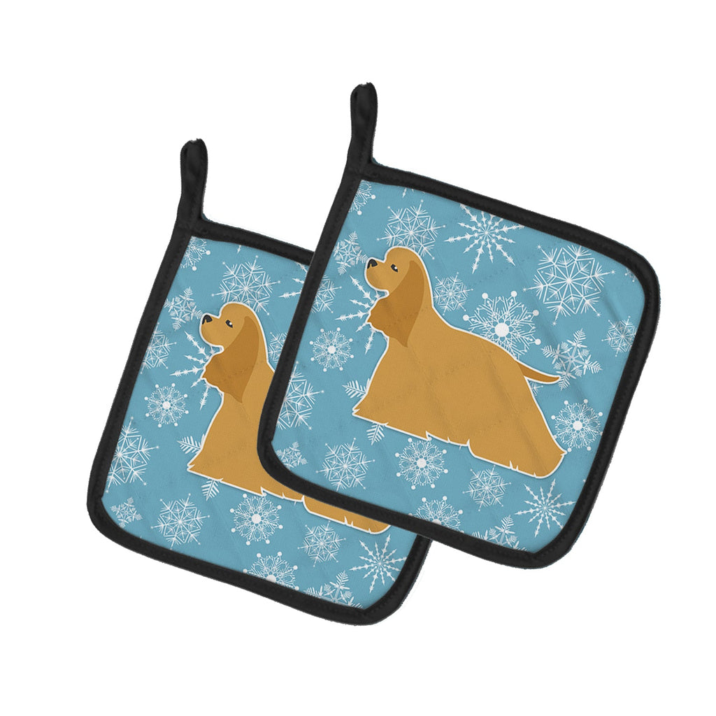 Winter Snowflake Cocker Spaniel Pot Holder Set of 2 Heat Resistant Quilted Hot Pads 7.5 x 7.5 Inch, Insulated Kitchen Trivets for Cooking & Baking