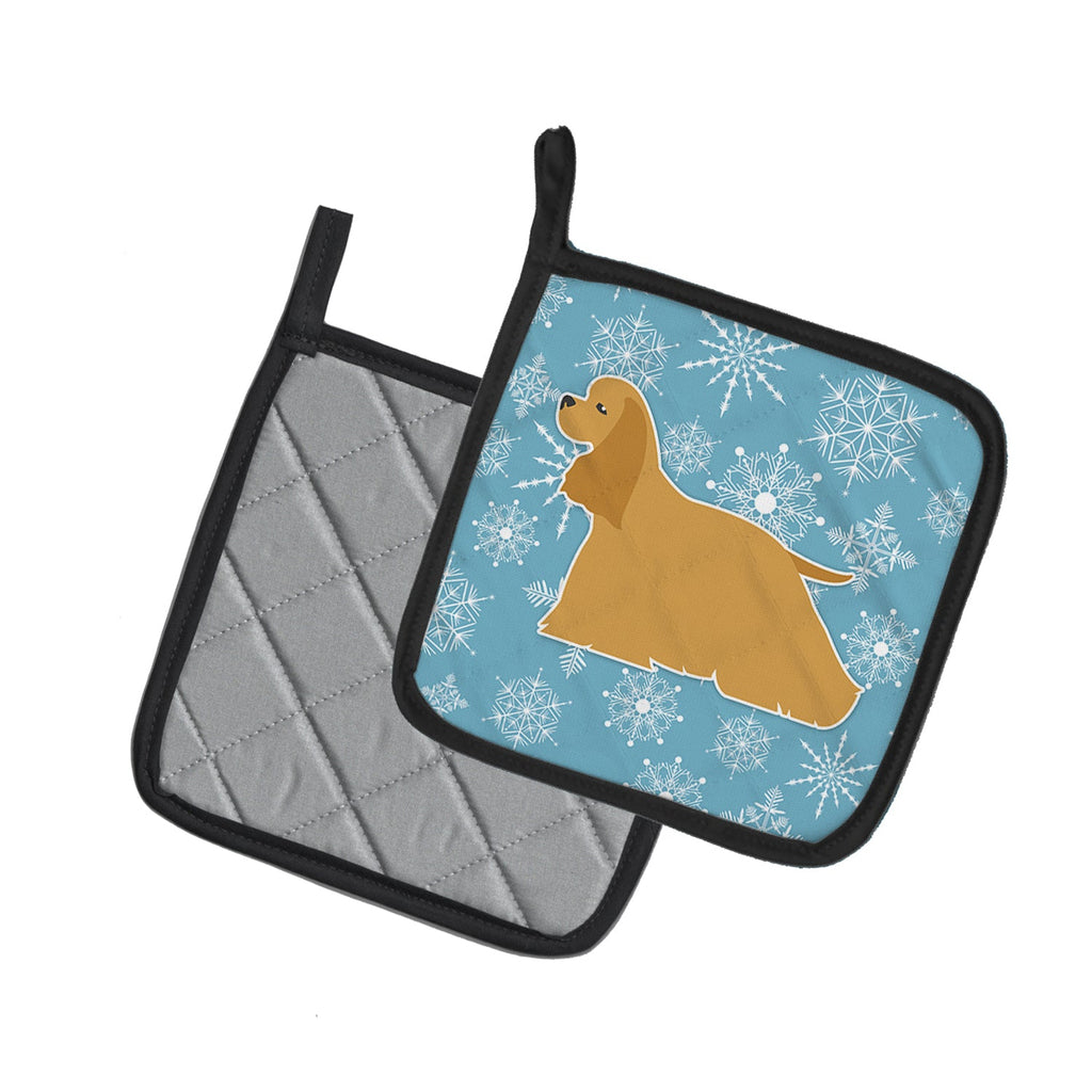 Winter Snowflake Cocker Spaniel Pot Holder Set of 2 Heat Resistant Quilted Hot Pads 7.5 x 7.5 Inch, Insulated Kitchen Trivets for Cooking & Baking
