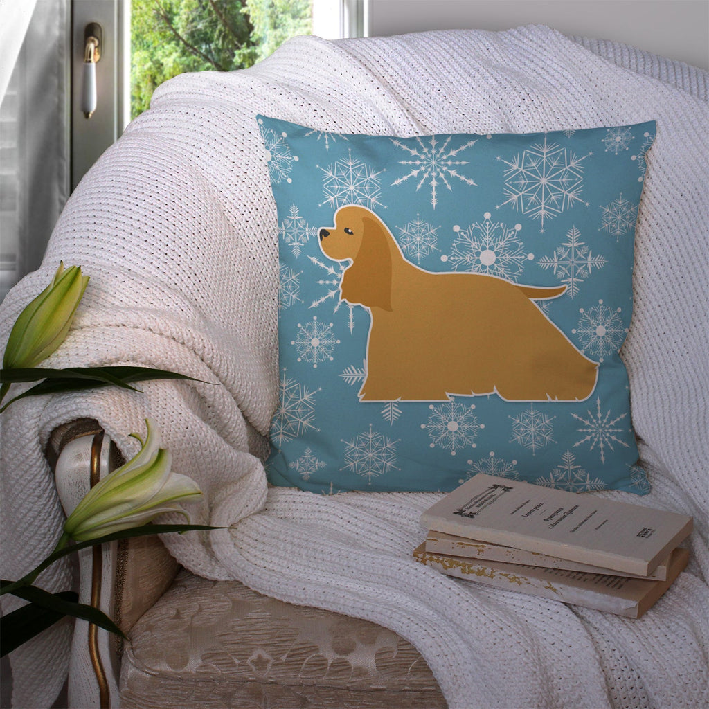 Winter Snowflake Cocker Spaniel Decorative Throw Pillow 14x14 Indoor Outdoor Accent Cushion, Fabric Cover with Insert for Sofa, Bed, Porch & Living Room