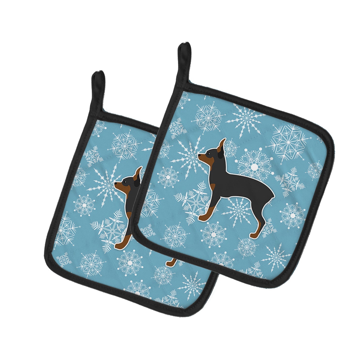 Winter Snowflake Toy Fox Terrier Pot Holder Set of 2 Heat Resistant Quilted Hot Pads 7.5 x 7.5 Inch, Insulated Kitchen Trivets for Cooking & Baking