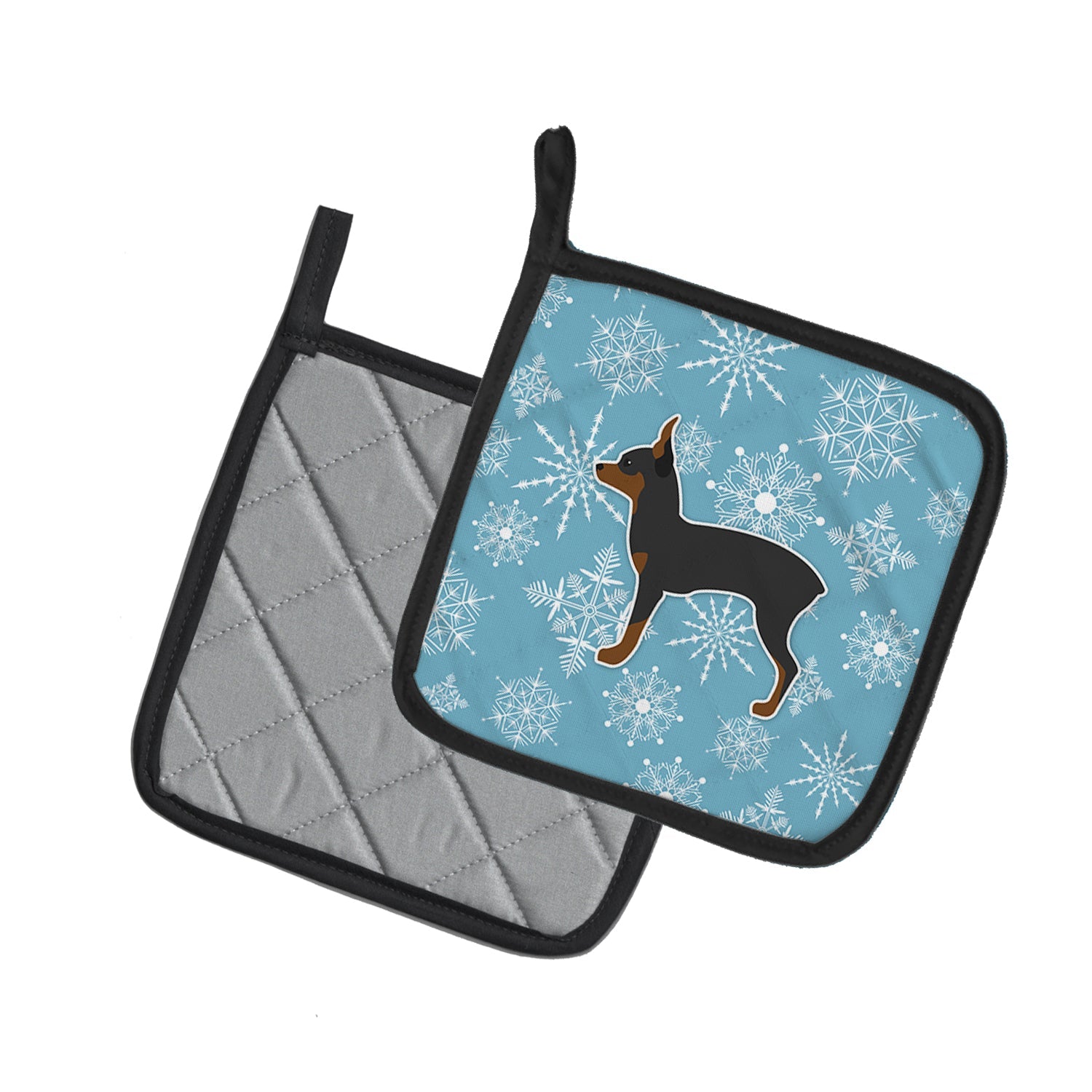 Winter Snowflake Toy Fox Terrier Pot Holder Set of 2 Heat Resistant Quilted Hot Pads 7.5 x 7.5 Inch, Insulated Kitchen Trivets for Cooking & Baking