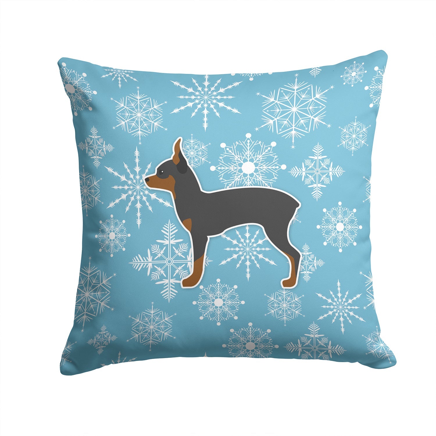 Winter Snowflake Toy Fox Terrier Decorative Throw Pillow 14x14 Indoor Outdoor Accent Cushion, Fabric Cover with Insert for Sofa, Bed, Porch & Living Room
